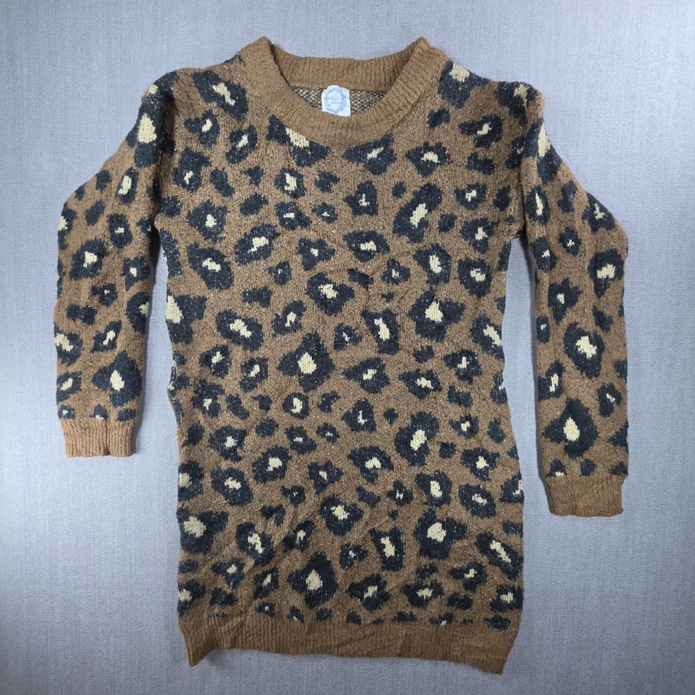 Blue Rain Sweater Dress Women XS Brown Leopard Print Long Sleeve Knit ST19S448